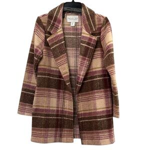 RACHEL ZOE Pink and Tan Plaid Open Front Coat with Pockets Size XS